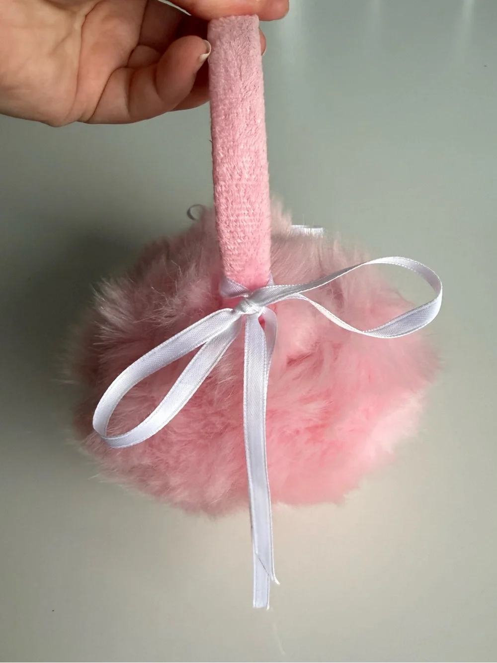Pink Faux Fur Earmuffs with Removable White Ribbon Bows 🎀